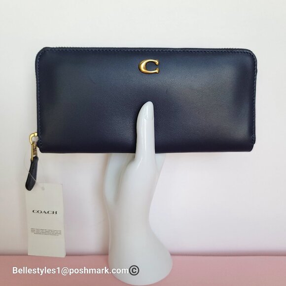 COACH Slim Accordion Smooth Leather Wallet with Back Slip Pocket- Dark Navy⭐ - Picture 4 of 16